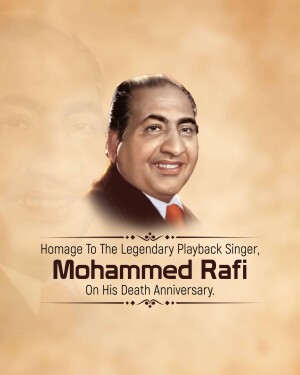 Portrait of Mohammed Rafi with text commemorating his death anniversary