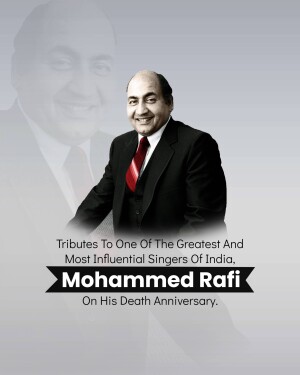 Portrait of Mohammed Rafi with tribute text