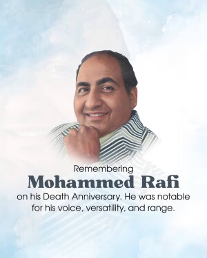Portrait of Mohammed Rafi with text commemorating his death anniversary.