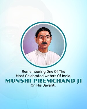 Portrait of Munshi Premchand with text commemorating his birth anniversary