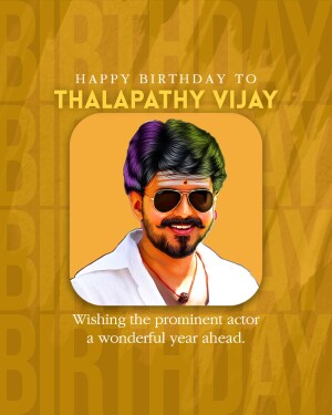 Portrait of Thalapathy Vijay with birthday wishes