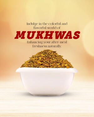 Bowl of Mukhwas with text promoting its flavor and freshness