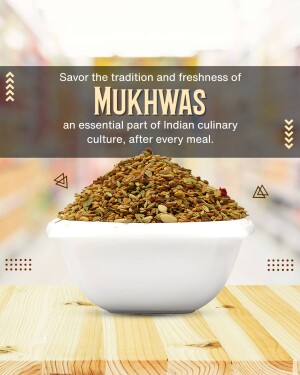 A white bowl filled with Mukhwas, a traditional Indian after-meal digestive, displayed on a wooden surface.