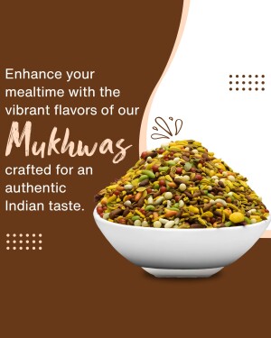 Bowl of colorful Mukhwash spice mix with text promoting authentic Indian flavors.