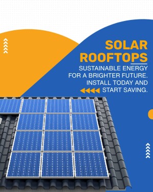 Image of solar panels installed on a rooftop with text promoting sustainable energy.