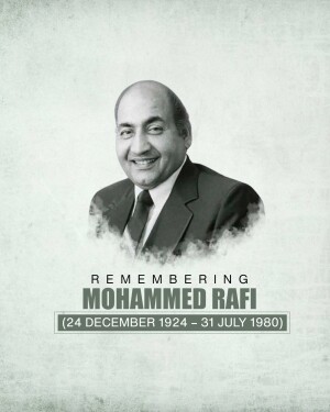 Portrait of Mohammed Rafi with dates of birth and death