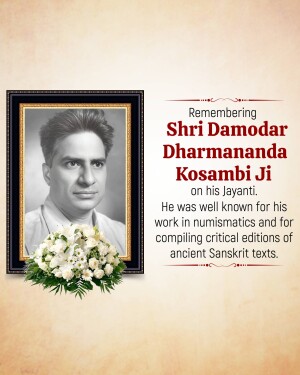 Portrait of Shri Damodar Dharmananda Kosambi Ji with floral tribute