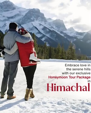 Couple enjoying a romantic honeymoon in the snowy mountains of Himachal Pradesh