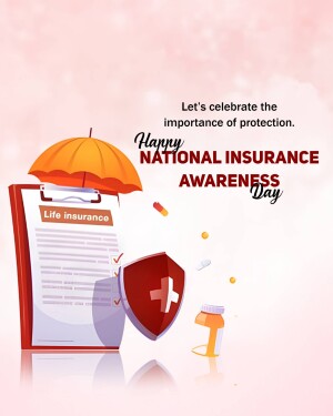 Illustration depicting insurance concepts with an umbrella, clipboard, pills, and a shield.