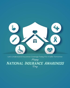 Graphic promoting National Insurance Awareness Day with icons representing health, home, and safety.