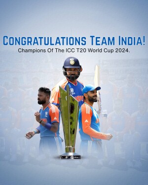 Team India celebrating their ICC T20 World Cup 2024 victory with the trophy.
