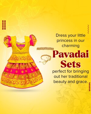 Yellow and pink Pavadai Set for girls