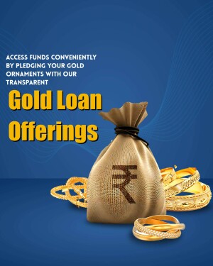 Image depicting a gold loan offer with gold jewelry and a bag of rupees.