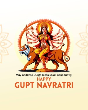 Illustration of Goddess Durga riding a tiger with a festive Gupt Navratri greeting.