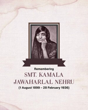 Portrait of Kamala Nehru with dates of birth and death