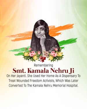 Portrait of Kamala Nehru with Indian flag and flowers