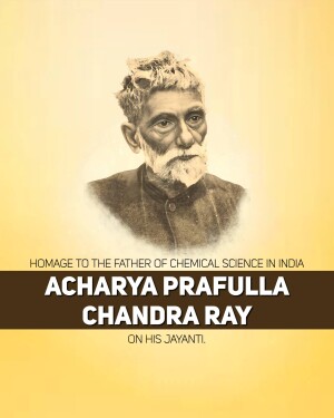 Portrait of Acharya Prafulla Chandra Ray with text commemorating his birth anniversary