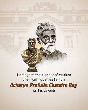 Portrait of Acharya Prafulla Chandra Ray with a bust sculpture