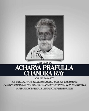 Portrait of Acharya Prafulla Chandra Ray with tribute text