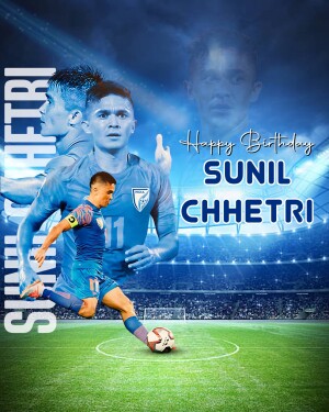 Sunil Chhetri birthday graphic with football stadium background