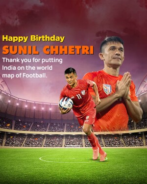 Sunil Chhetri birthday wish with football stadium background