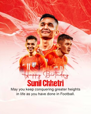 Sunil Chhetri birthday graphic with multiple images and a celebratory message.