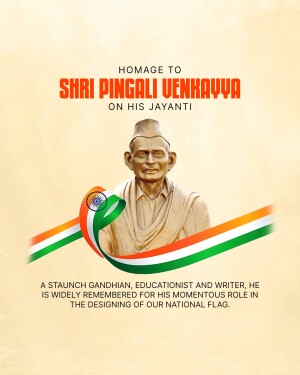 Portrait of Shri Pingali Venkayya with the Indian flag