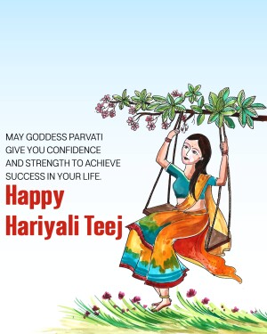 Illustration of a woman on a swing with text wishing Happy Hariyali Teej
