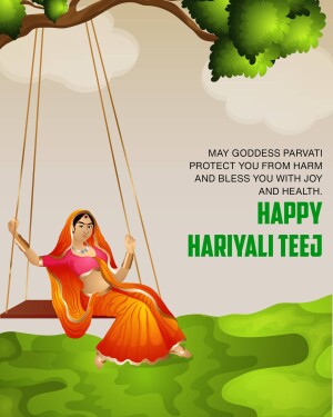 Illustration of a woman on a swing celebrating Hariyali Teej