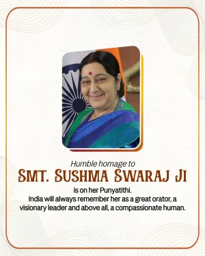 Portrait of Sushma Swaraj with tribute text