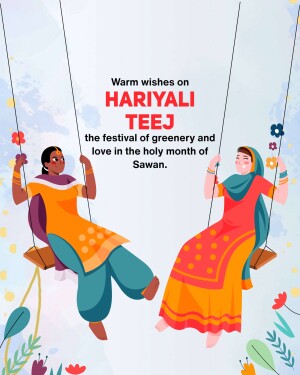 Illustration of two women on a swing celebrating Hariyali Teej