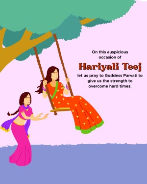 Illustration of a woman on a swing with another woman pushing her, celebrating Hariyali Teej.