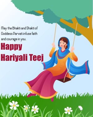 Illustration of a woman on a swing celebrating Hariyali Teej
