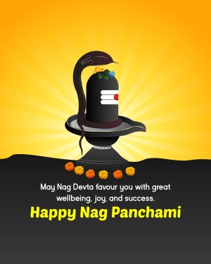 Illustration of a Shiva Lingam with a cobra and marigold flowers for Nag Panchami