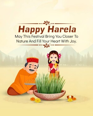 Illustration of a family celebrating Harela festival with a pot of sprouted grains.