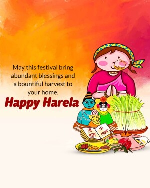 Harela festival greeting card with traditional Kumaoni elements