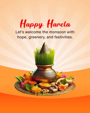 Harela festival greeting with traditional pot and greenery
