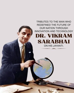 Portrait of Dr. Vikram Sarabhai with a globe