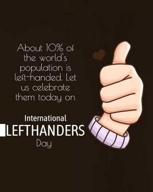 Image celebrating International Lefthanders Day with a thumbs up and text about left-handed population.
