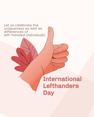 Illustration of a hand giving a thumbs up with leaves, celebrating International Lefthanders Day.
