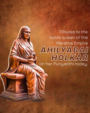 Image of Ahilyabai Holkar statue with text commemorating her Punyatithi