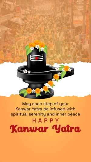 Shiva Lingam with marigold flowers and Kanwar Yatra text