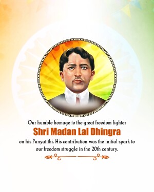 Portrait of Madan Lal Dhingra with tribute text