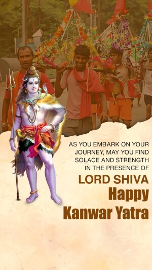 Image depicting Lord Shiva and Kanwar Yatra pilgrims with a devotional message.