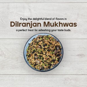 Top-down view of a bowl of Dilranjan Mukhwas on a wooden surface.