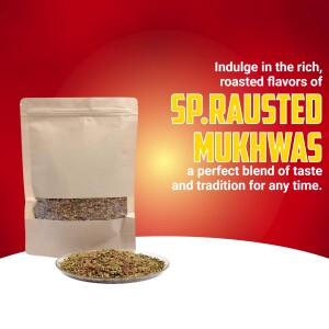 Package of SP.RAUSTED Mukhwas with spilled contents