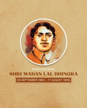 Portrait of Madan Lal Dhingra with commemorative text