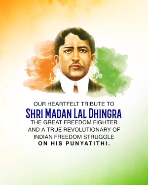 Portrait of Madan Lal Dhingra with Indian flag colors