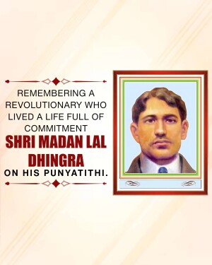 Portrait of Madan Lal Dhingra with commemorative text
