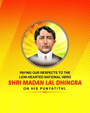 Portrait of Madan Lal Dhingra with Indian flag background